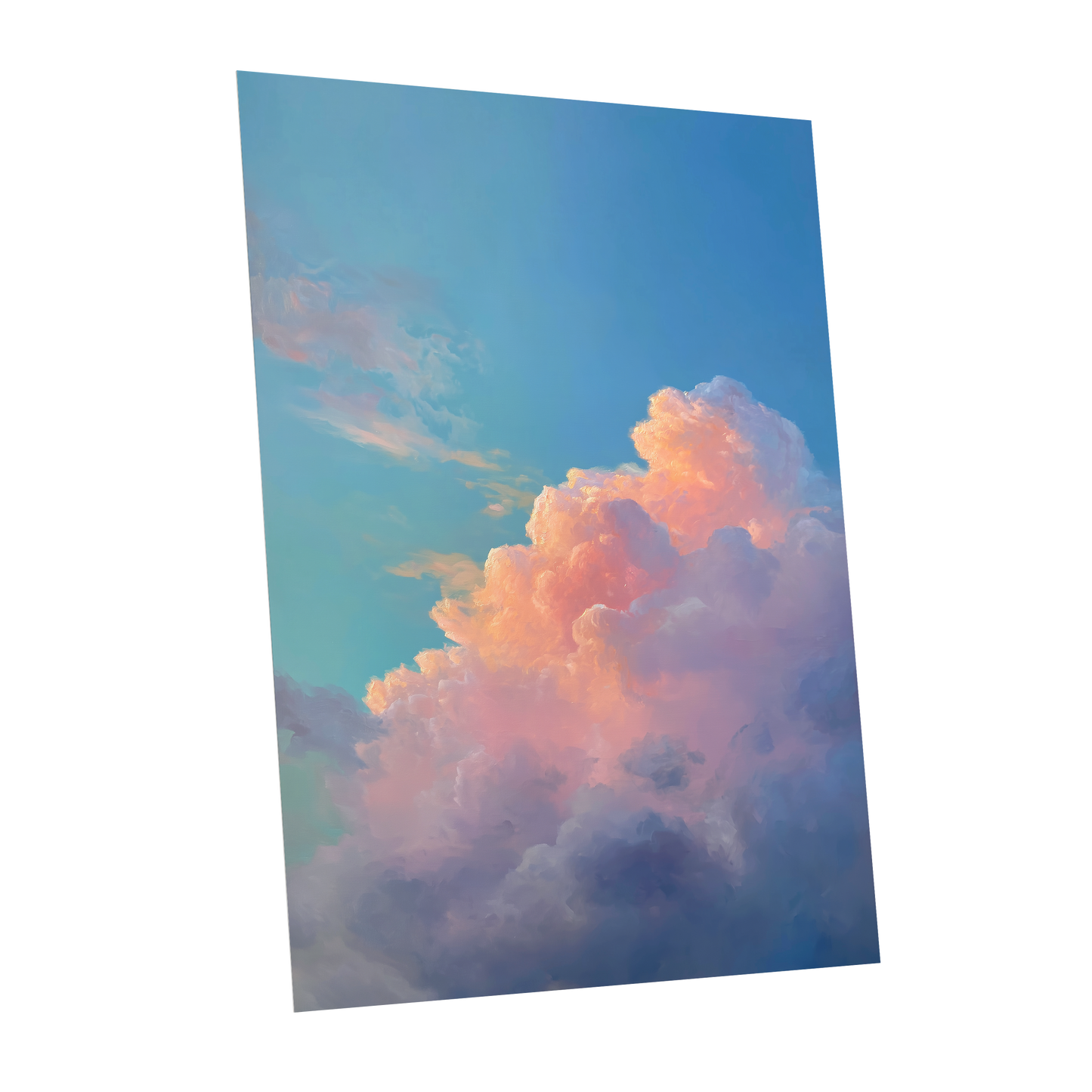 Clouds at Blush Hour, blue, pink, purple nature wall art shown as a unframed poster wall art print