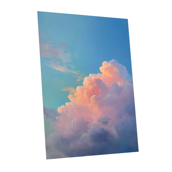 Clouds at Blush Hour, blue, pink, purple nature wall art shown as a unframed poster wall art print