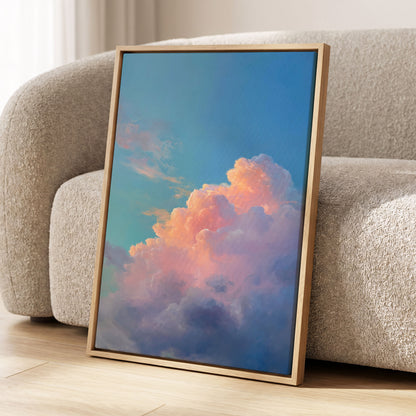 Clouds at Blush Hour, blue, pink, purple nature wall art displayed in a styled interior, gallery view 4