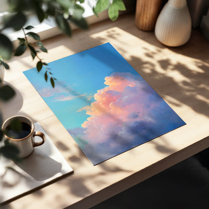 Clouds at Blush Hour, blue, pink, purple nature wall art displayed in a styled interior, gallery view 5