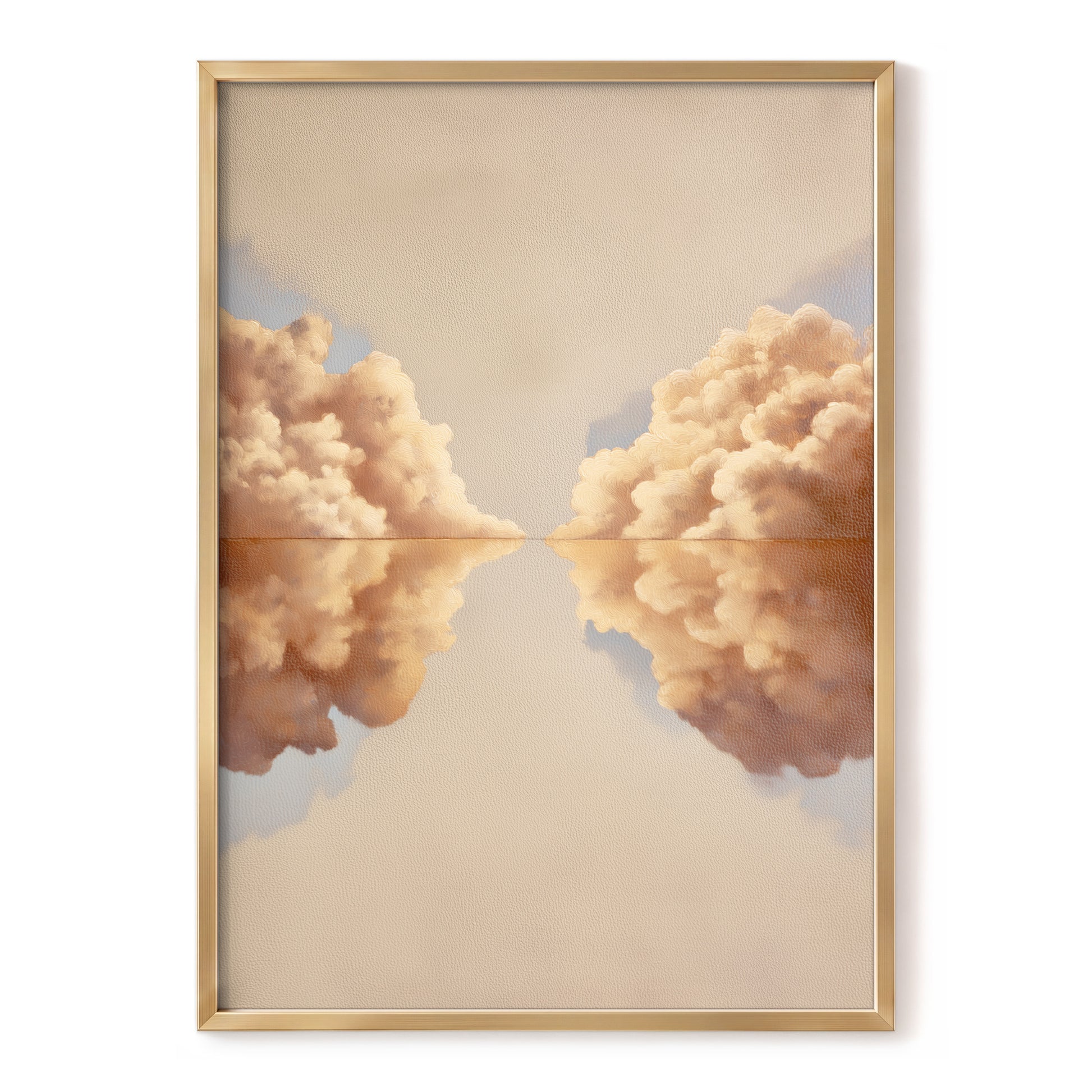 Clouds at the Quiet Divide, beige, gold, brown nature wall art, front artwork view