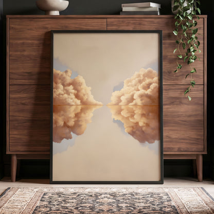 Clouds at the Quiet Divide, beige, gold, brown nature wall art displayed in a styled interior, gallery view 2