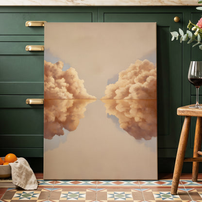 Clouds at the Quiet Divide, beige, gold, brown nature wall art displayed in a styled interior, gallery view 3