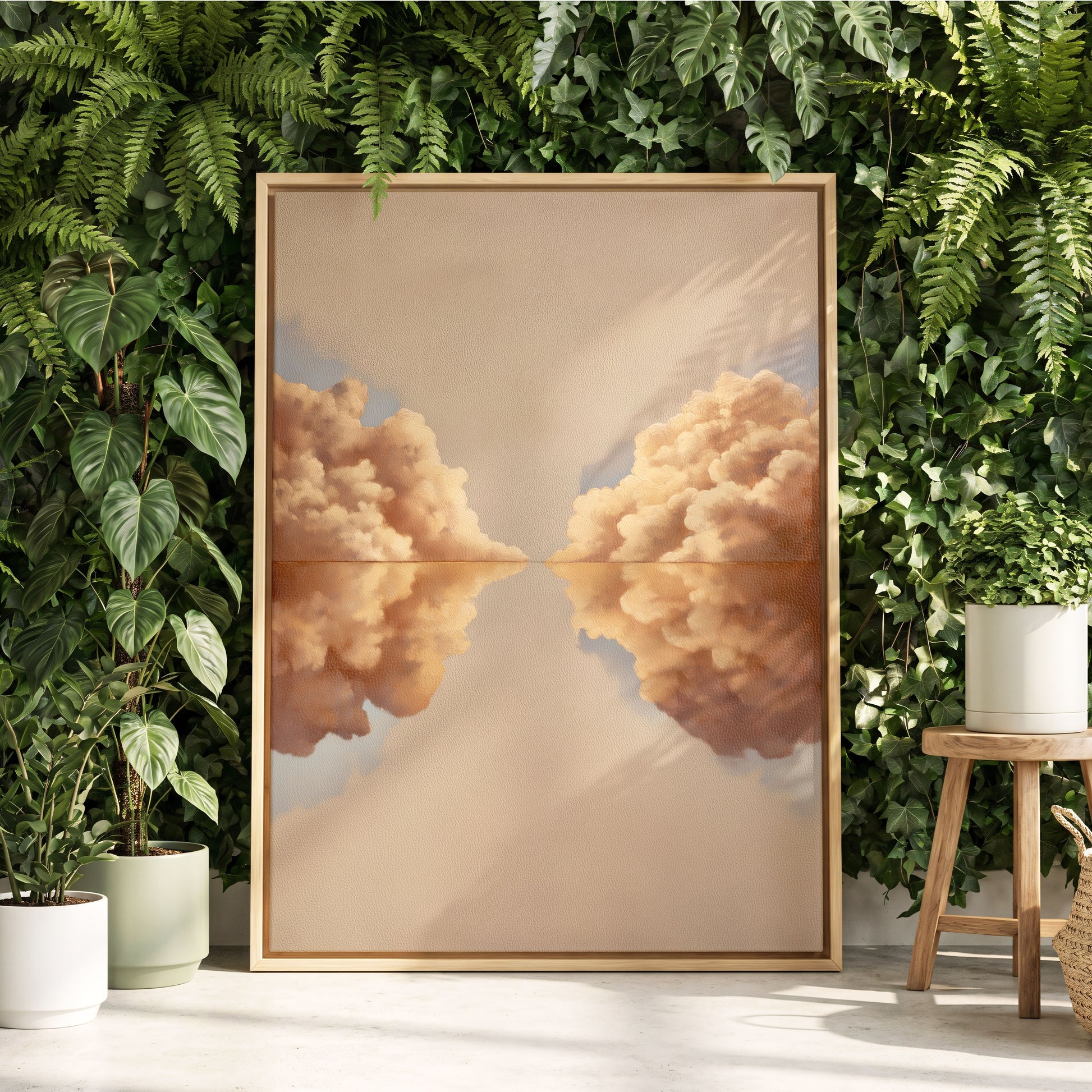 Clouds at the Quiet Divide, beige, gold, brown nature wall art displayed in a styled interior, gallery view 4