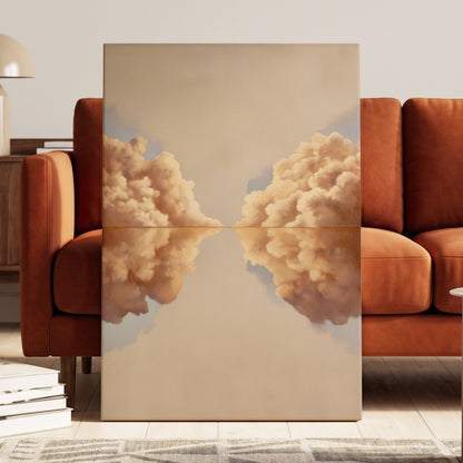 Clouds at the Quiet Divide, beige, gold, brown nature wall art displayed in a styled interior, gallery view 7