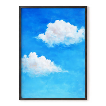 Clouds in Cobalt, blue, white, beige nature wall art, front artwork view