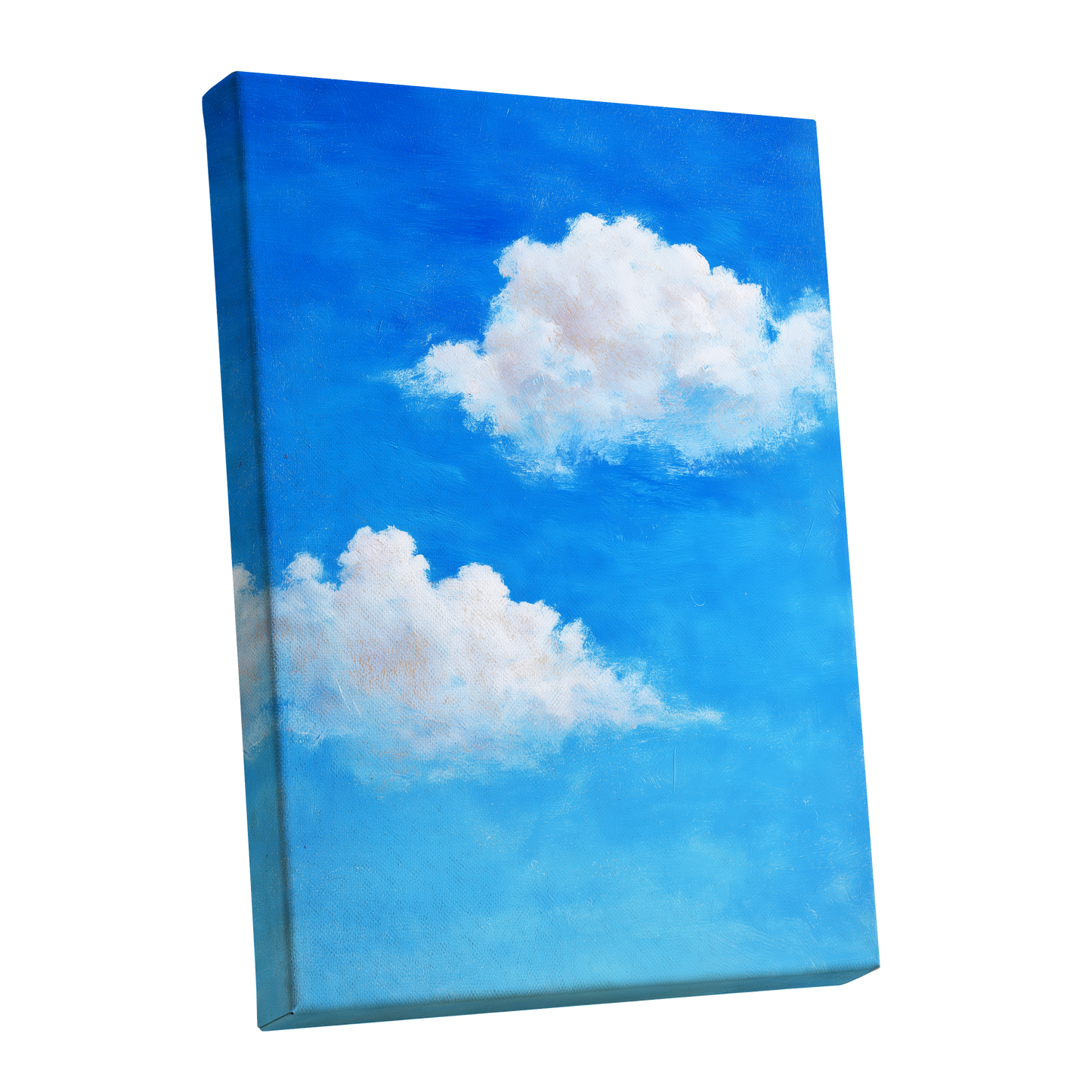 Clouds in Cobalt, blue, white, beige nature wall art shown as a stretched canvas wall art
