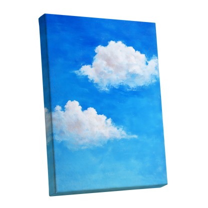 Clouds in Cobalt, blue, white, beige nature wall art shown as a stretched canvas wall art