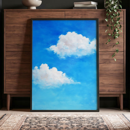 Clouds in Cobalt, blue, white, beige nature wall art displayed in a styled interior, gallery view 2