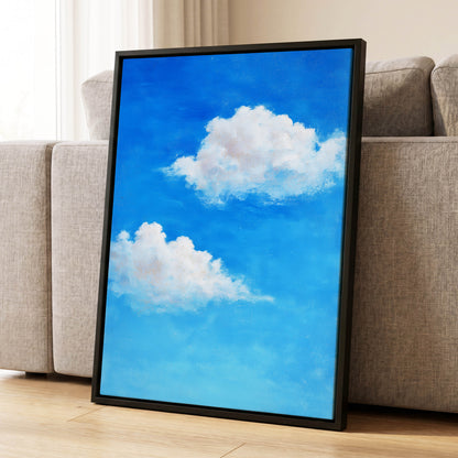 Clouds in Cobalt, blue, white, beige nature wall art displayed in a styled interior, gallery view 4