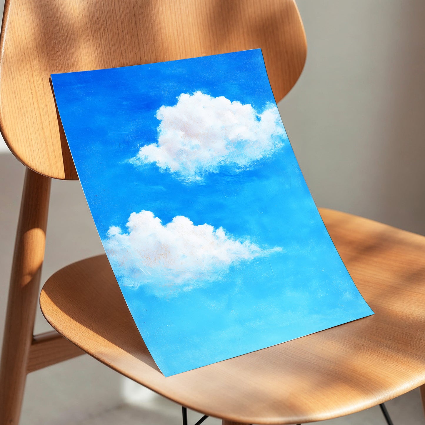 Clouds in Cobalt, blue, white, beige nature wall art displayed in a styled interior, gallery view 5