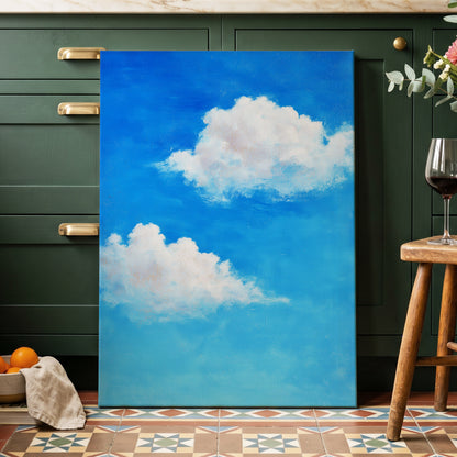 Clouds in Cobalt, blue, white, beige nature wall art displayed in a styled interior, gallery view 7