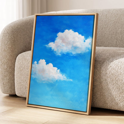 Clouds in Cobalt, blue, white, beige nature wall art displayed in a styled interior, gallery view 8