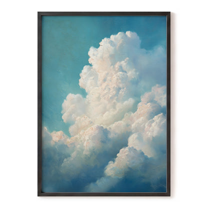 Clouds in Quiet Ascent, blue, white, beige nature wall art, front artwork view