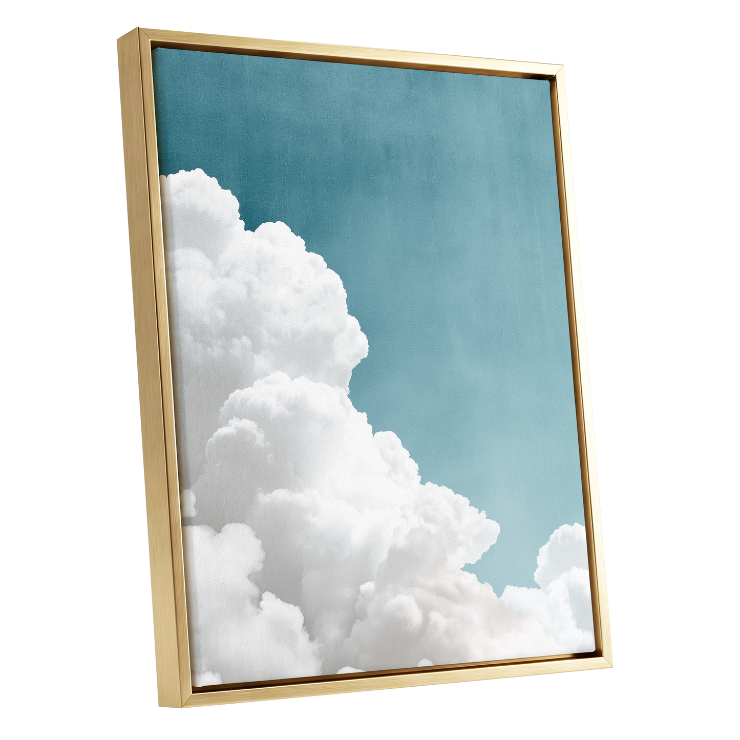 Clouds in Quiet Blue, blue, white, gray nature wall art shown as a gold framed canvas wall art