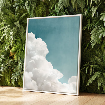 Clouds in Quiet Blue, blue, white, gray nature wall art displayed in a styled interior, gallery view 4
