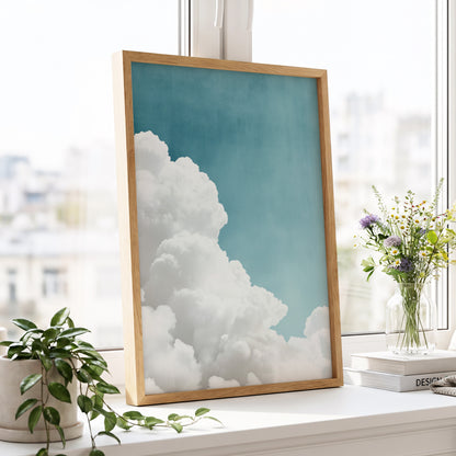 Clouds in Quiet Blue, blue, white, gray nature wall art displayed in a styled interior, gallery view 6