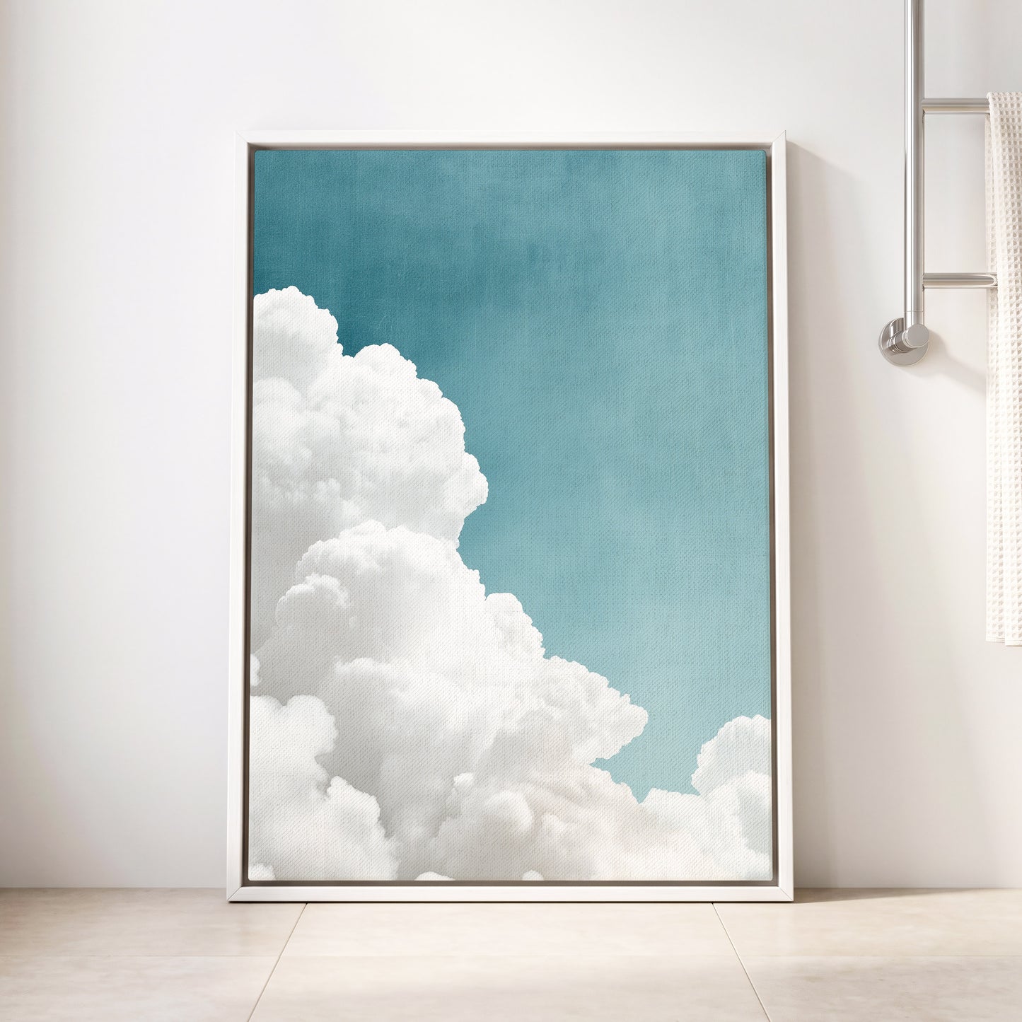 Clouds in Quiet Blue, blue, white, gray nature wall art displayed in a styled interior, gallery view 8