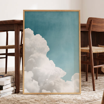 Clouds in Quiet Blue, blue, white, gray nature wall art displayed in a styled interior, gallery view 9