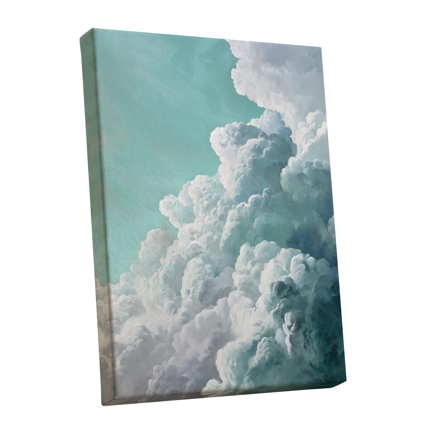 Clouds in Turquoise, blue, green, white nature wall art shown as a stretched canvas wall art