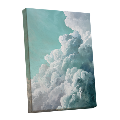 Clouds in Turquoise, blue, green, white nature wall art shown as a stretched canvas wall art