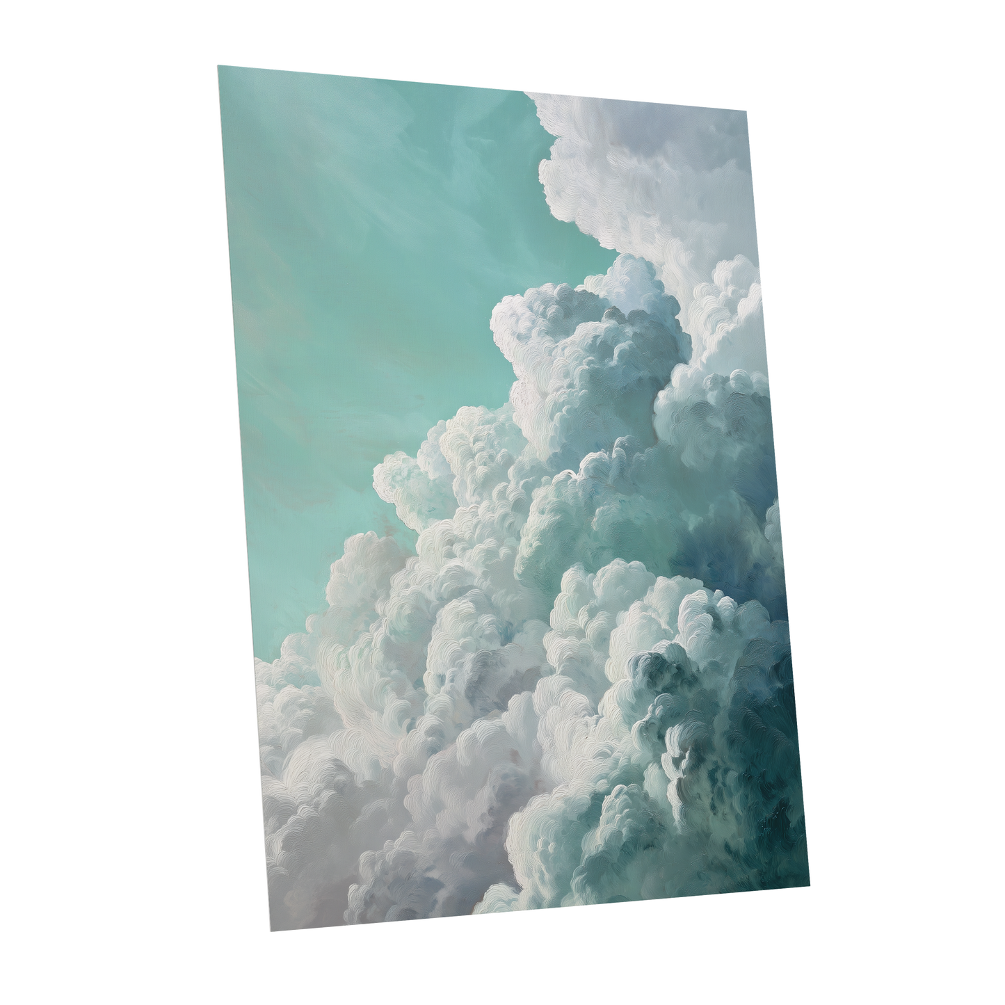 Clouds in Turquoise, blue, green, white nature wall art shown as a unframed poster wall art print