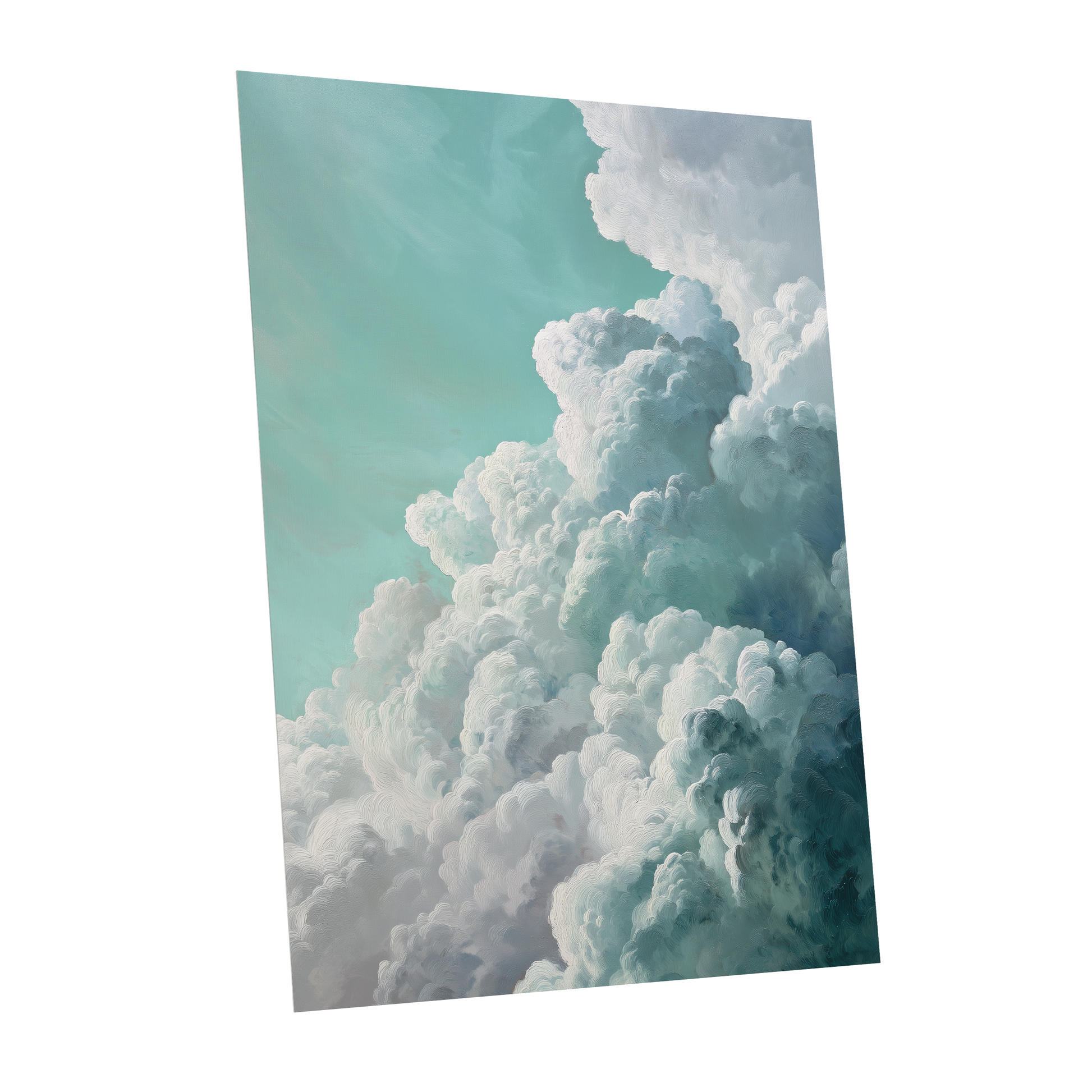 Clouds in Turquoise, blue, green, white nature wall art shown as a unframed poster wall art print