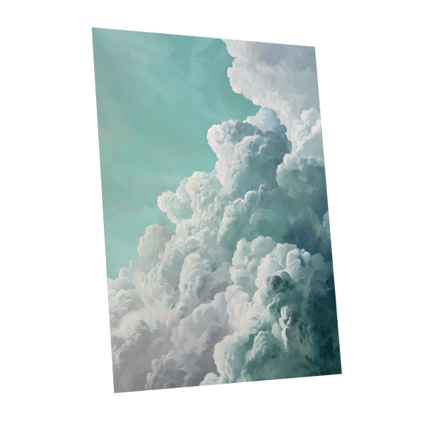 Clouds in Turquoise, blue, green, white nature wall art shown as a unframed poster wall art print