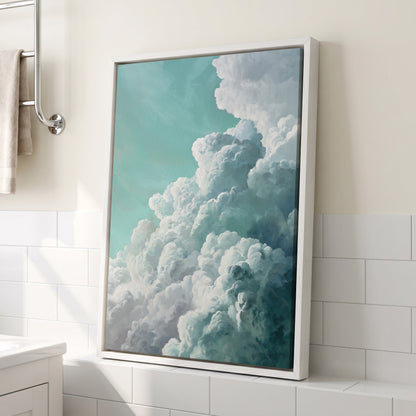 Clouds in Turquoise, blue, green, white nature wall art displayed in a styled interior, gallery view 4