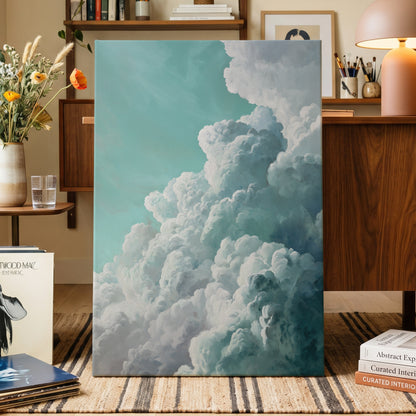 Clouds in Turquoise, blue, green, white nature wall art displayed in a styled interior, gallery view 7