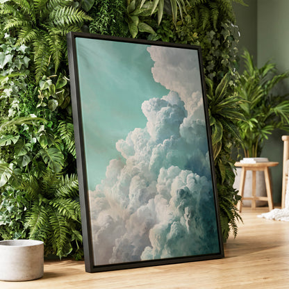 Clouds in Turquoise, blue, green, white nature wall art displayed in a styled interior, gallery view 8