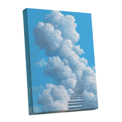 Cloudway Ascending, blue, white, gray nature wall art shown as a stretched canvas wall art