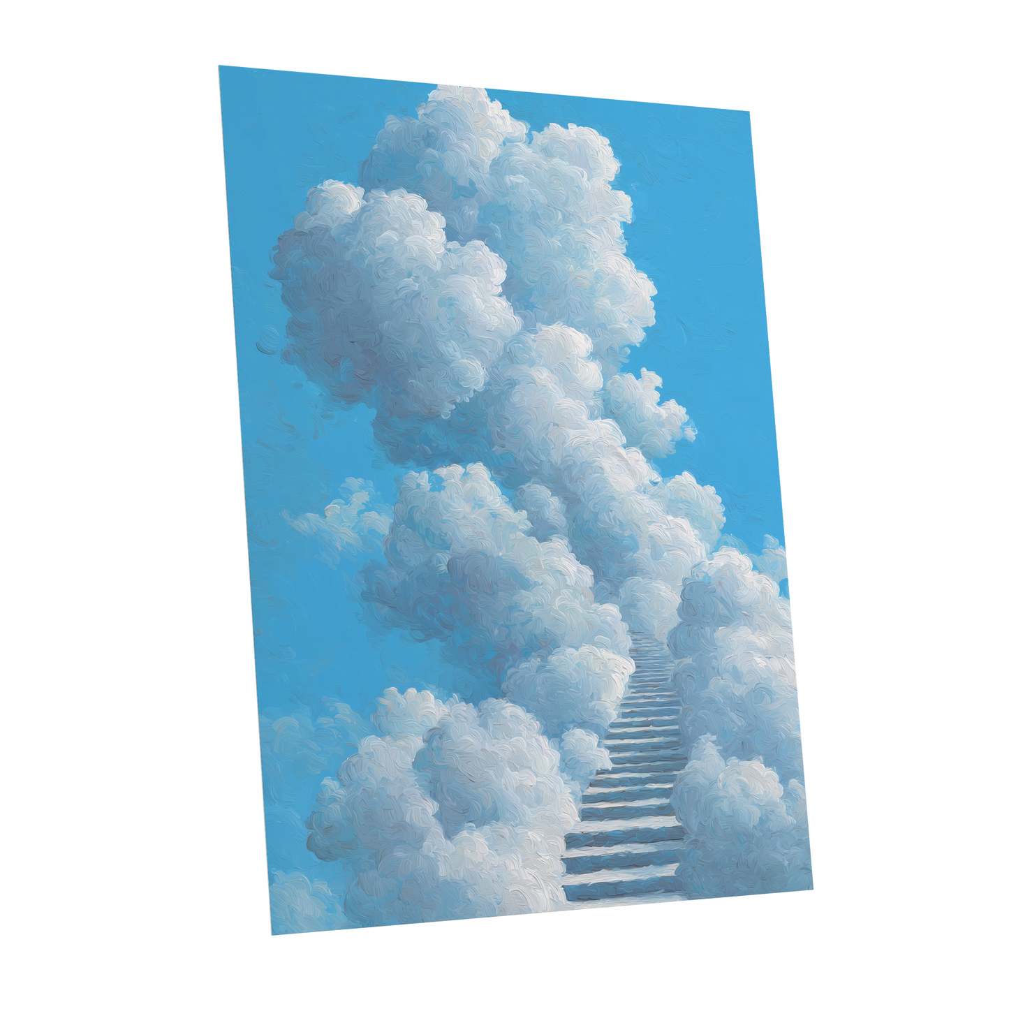 Cloudway Ascending, blue, white, gray nature wall art shown as a unframed poster wall art print
