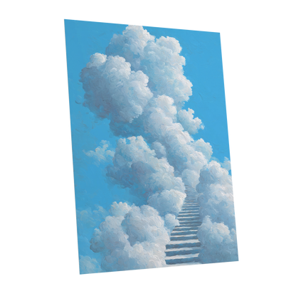 Cloudway Ascending, blue, white, gray nature wall art shown as a unframed poster wall art print