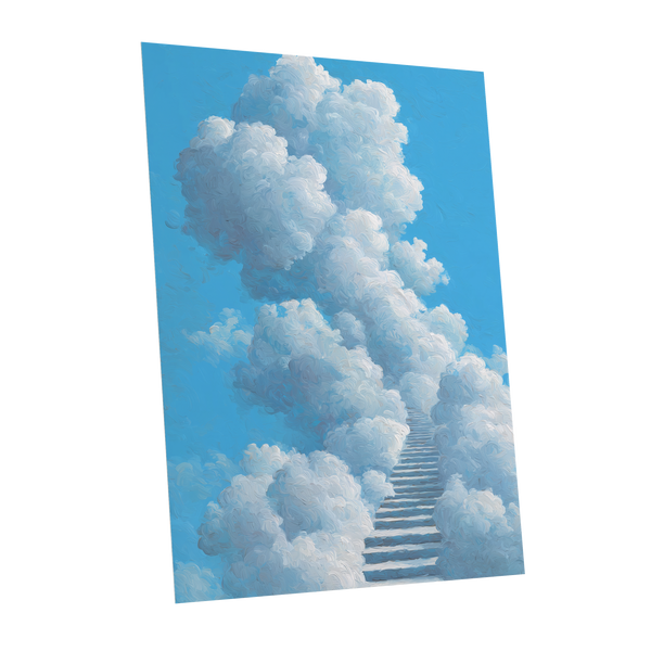Cloudway Ascending, blue, white, gray nature wall art shown as a unframed poster wall art print