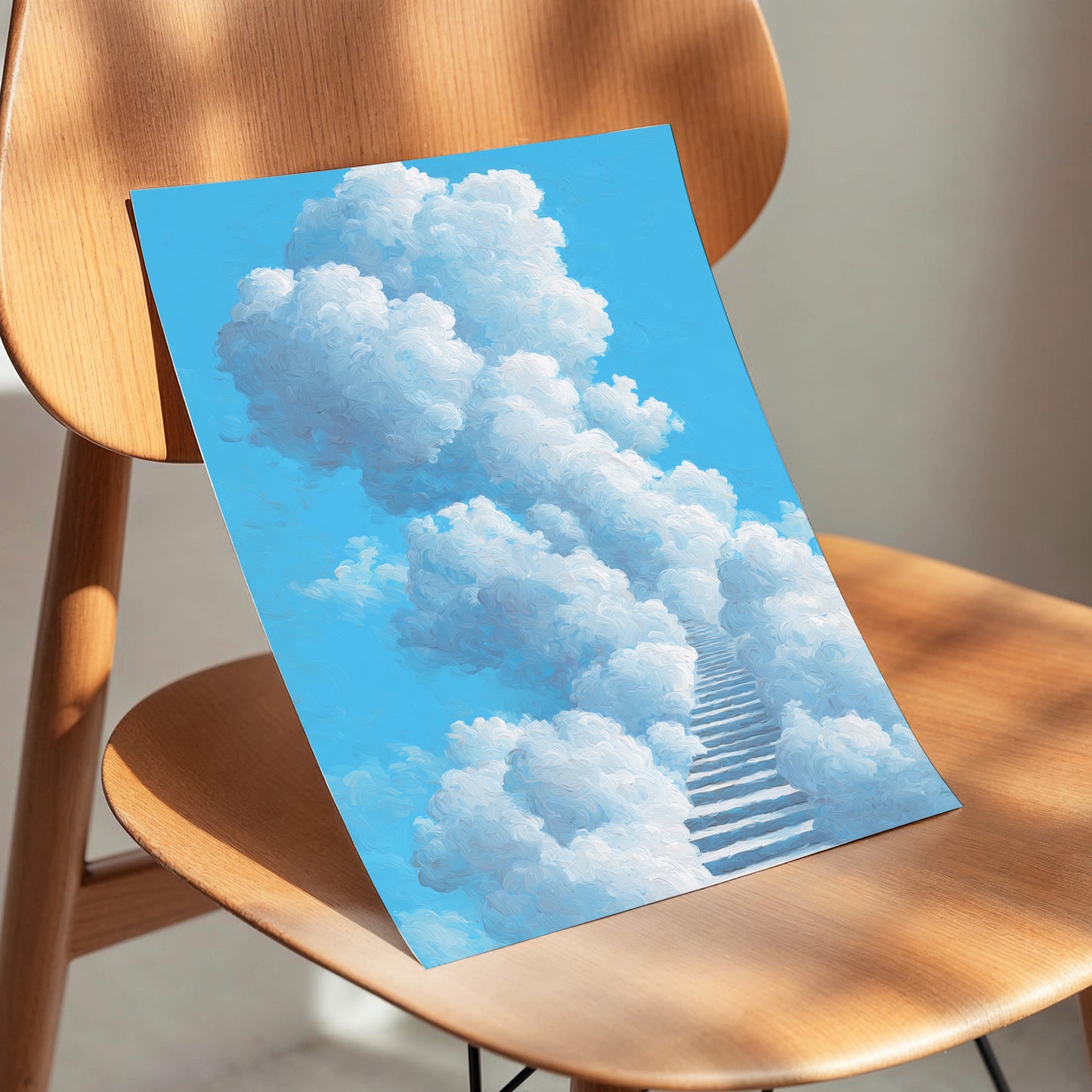 Cloudway Ascending, blue, white, gray nature wall art displayed in a styled interior, gallery view 5