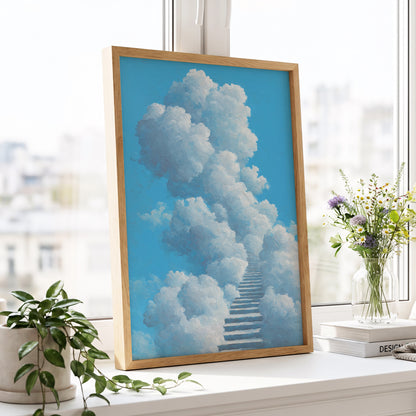 Cloudway Ascending, blue, white, gray nature wall art displayed in a styled interior, gallery view 9