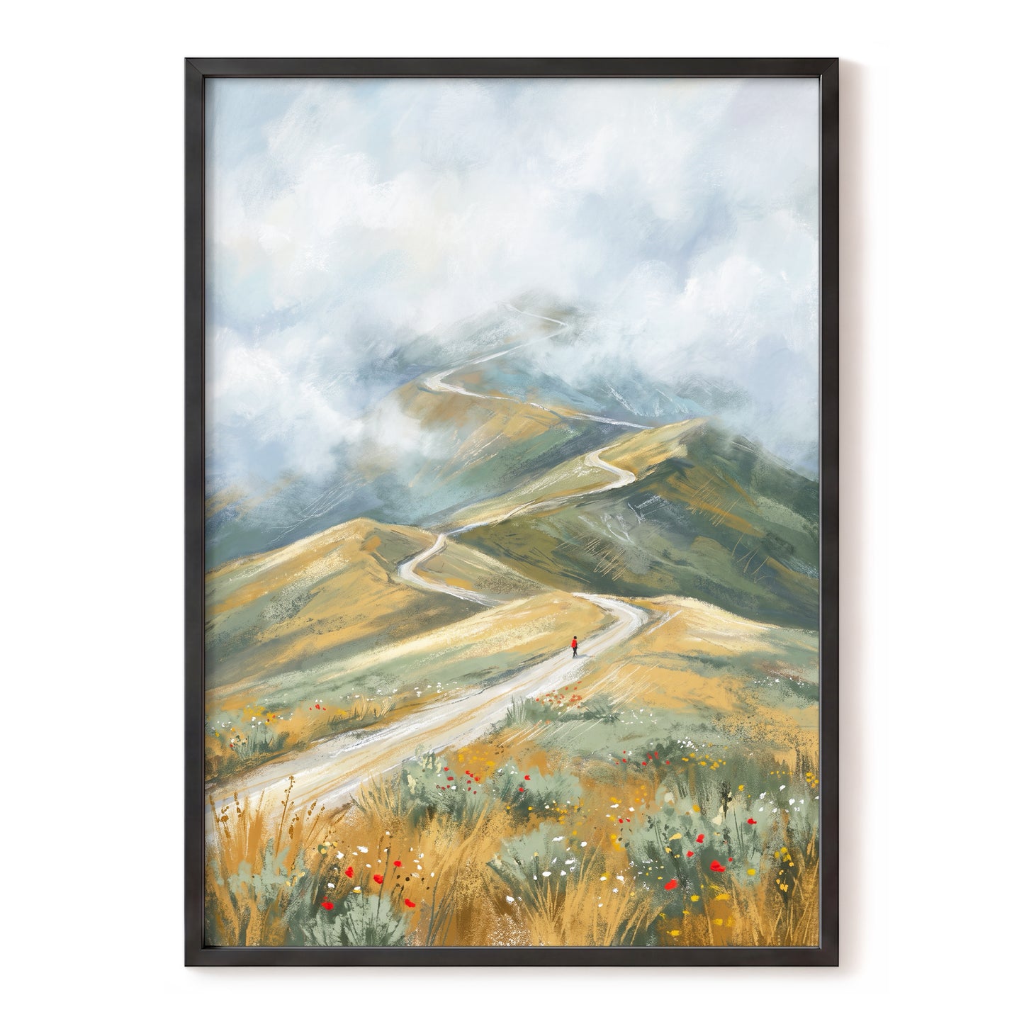Cloudway Wanderer, blue, green, beige nature wall art, front artwork view