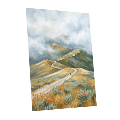 Cloudway Wanderer, blue, green, beige nature wall art shown as a unframed poster wall art print