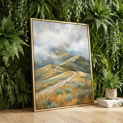 Cloudway Wanderer, blue, green, beige nature wall art displayed in a styled interior, gallery view 4