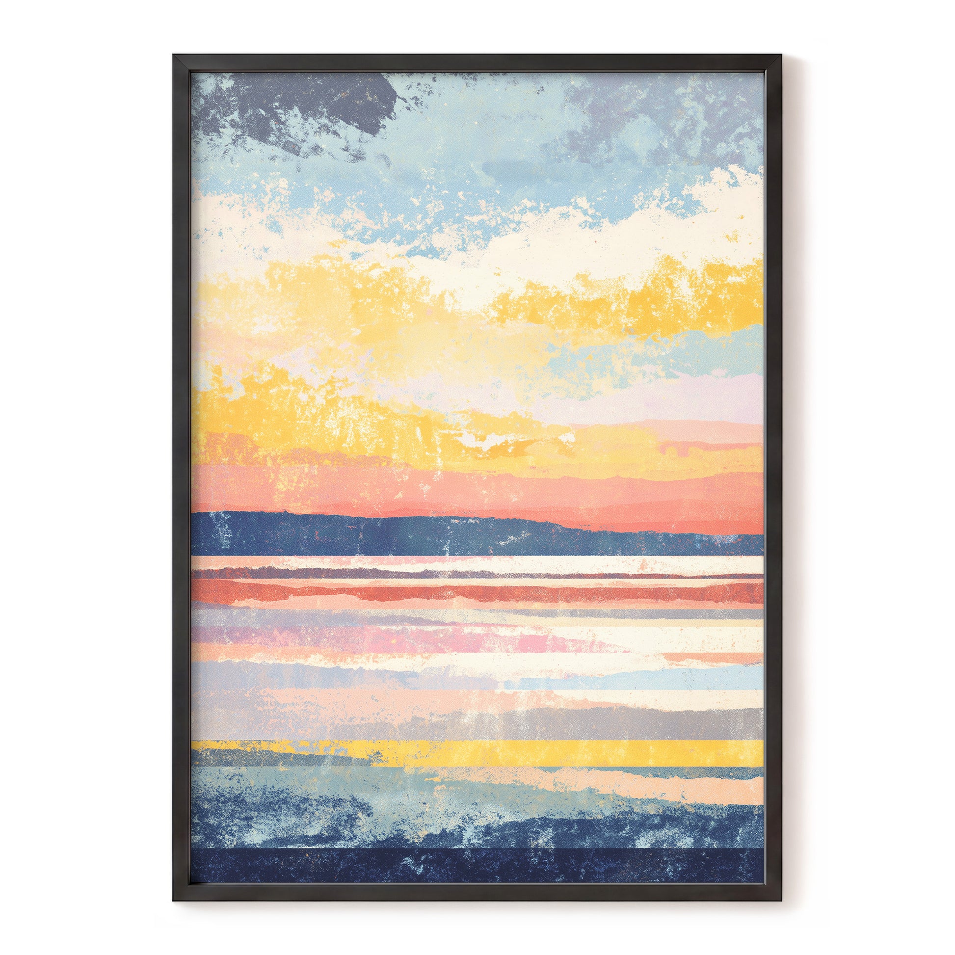 Coastal Colour Fields – blue, orange, pink nature wall art, front view