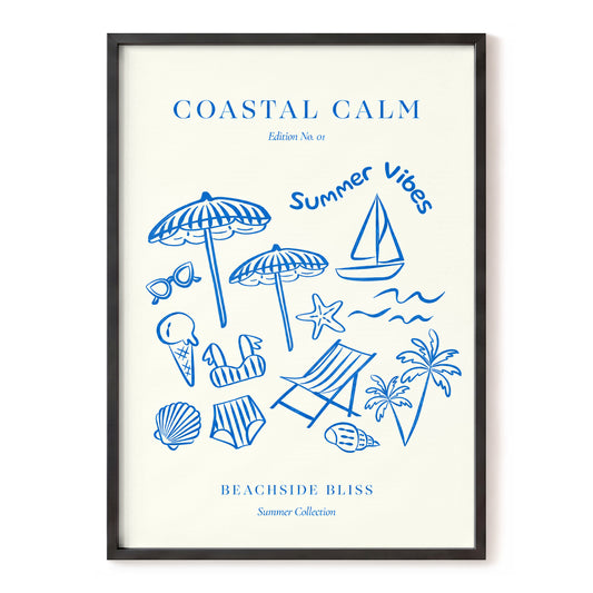 Coastal Daydream, blue, beige, white nature wall art, front artwork view