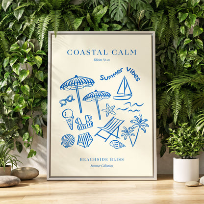 Coastal Daydream, blue, beige, white nature wall art displayed in a styled interior, gallery view 4