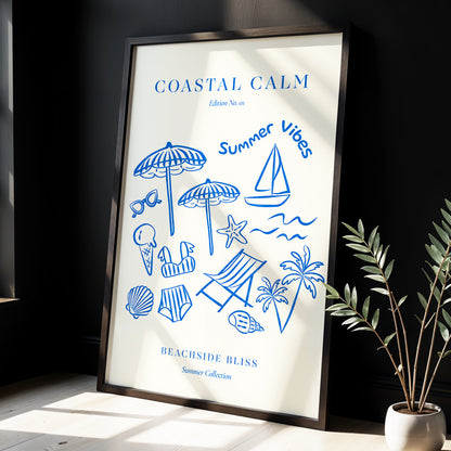 Coastal Daydream, blue, beige, white nature wall art displayed in a styled interior, gallery view 6