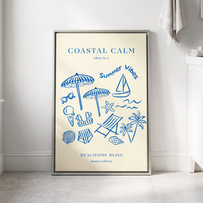 Coastal Daydream, blue, beige, white nature wall art displayed in a styled interior, gallery view 8