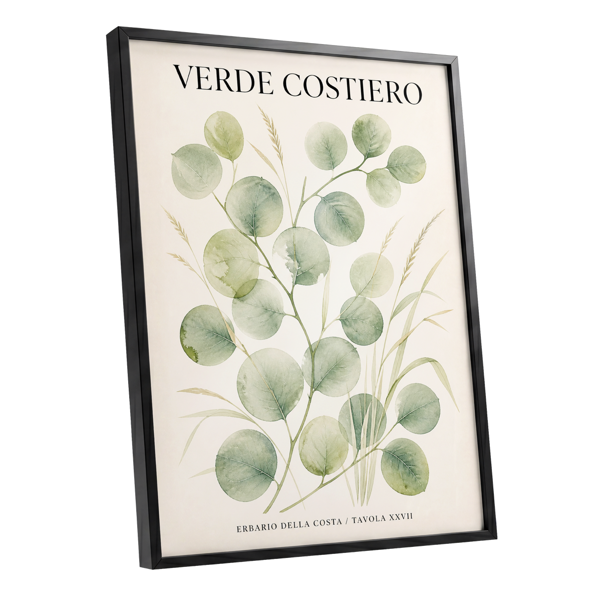 Coastal Green Study, green, beige nature wall art shown as a black framed poster wall art print