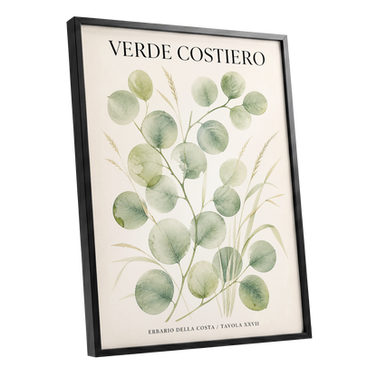 Coastal Green Study, green, beige nature wall art shown as a black framed poster wall art print