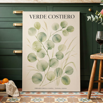 Coastal Green Study, green, beige nature wall art on canvas displayed in a styled interior, gallery view 1