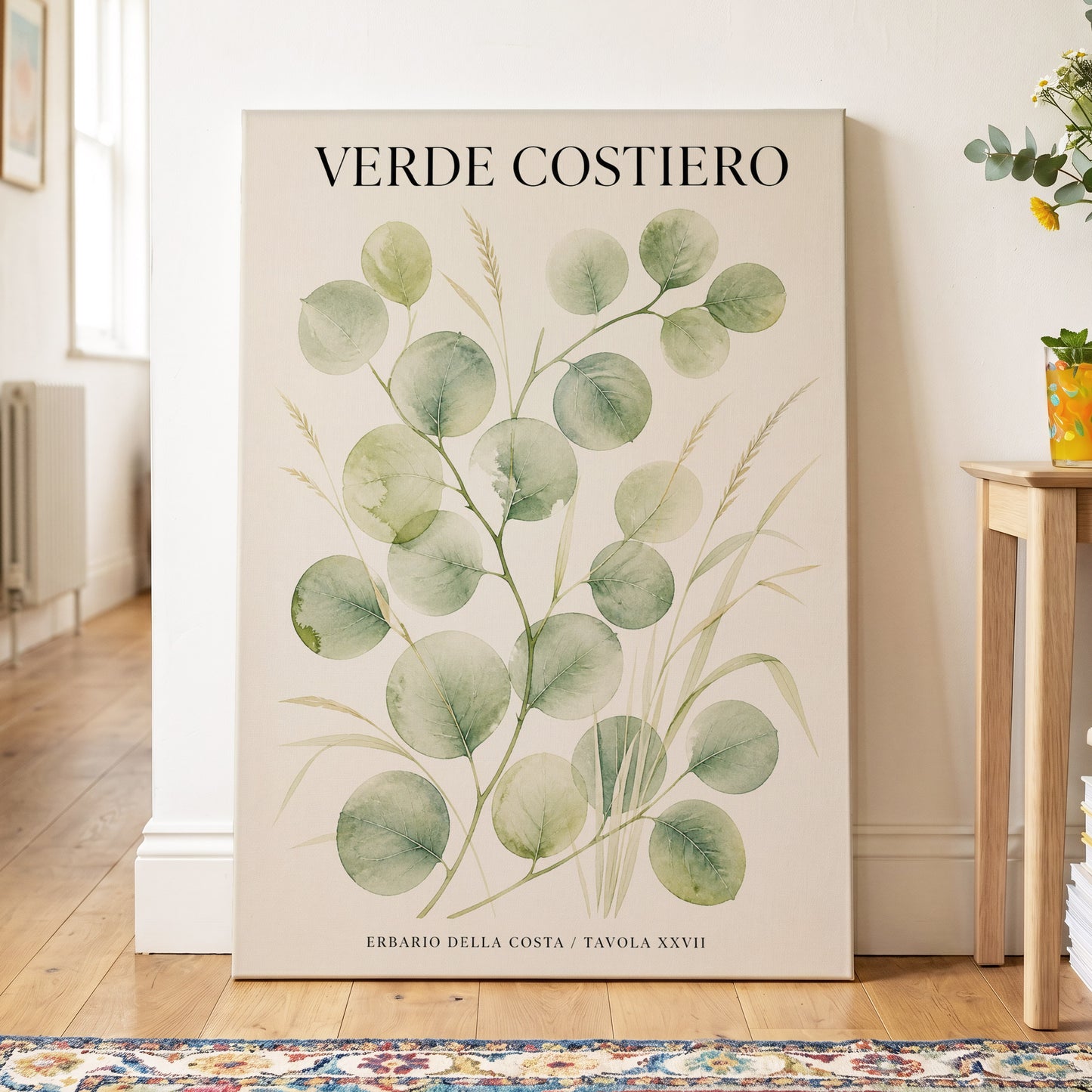 Coastal Green Study, green, beige nature wall art on canvas displayed in a styled interior, gallery view 2