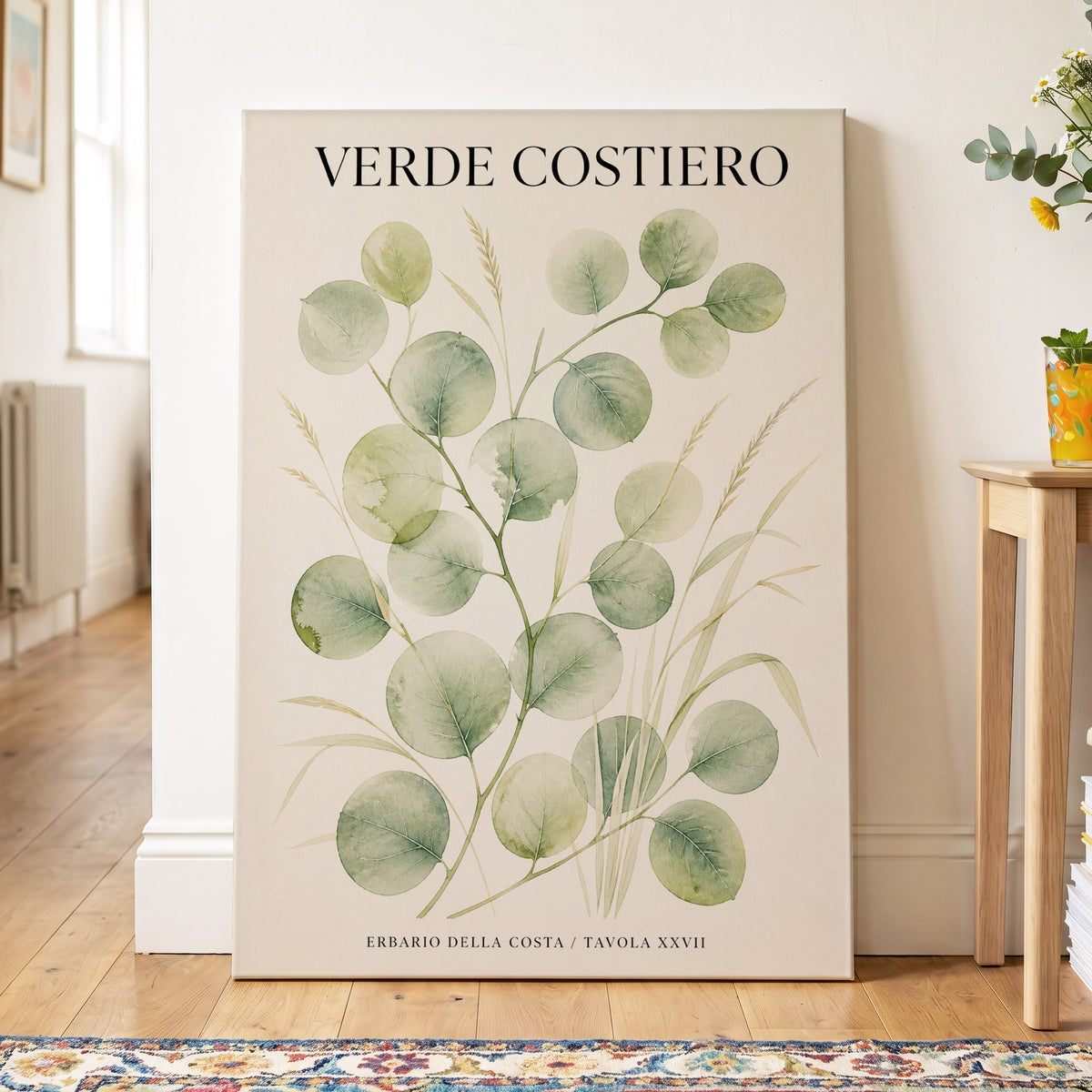 Coastal Green Study, green, beige nature wall art on canvas displayed in a styled interior, gallery view 2